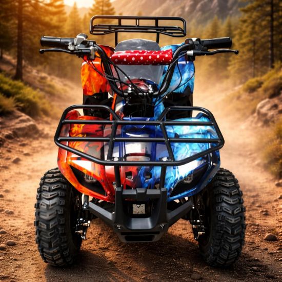 صورة دباب كهربائي 36 فولت بطبعة نارية زرقاء وحمراء بـ 4 عجلات